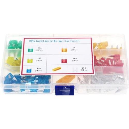 120pcs Profile Mini Small Size Blade Car Fuse Assortment Set for Auto Car Truck 5/10/15/20/25/30A Fuse with Plastic Box