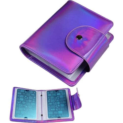 20 Slots Big Holographic Purple Stamping Plate Case Laser 9.5x14.5cm Nail Art Plate Organizer Holder Bag