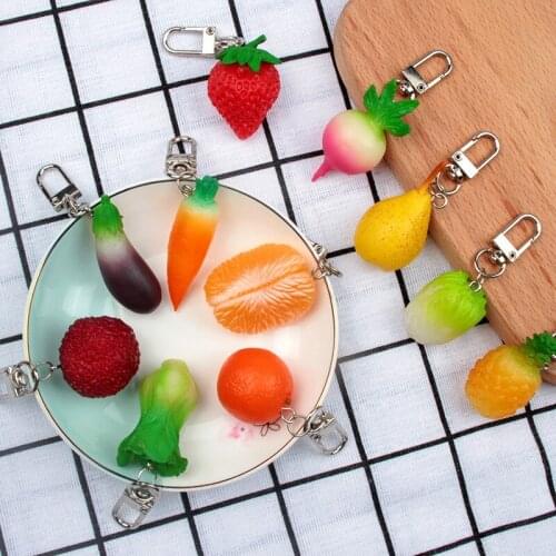 5 PCS PVC soft plastic simulation fruit and vegetable pendant hot strawberry watermelon keychain pendant