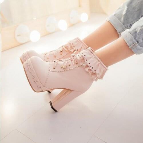 Lolita boots High heels boots Lace shoes Women Short boot Spring 3 colour