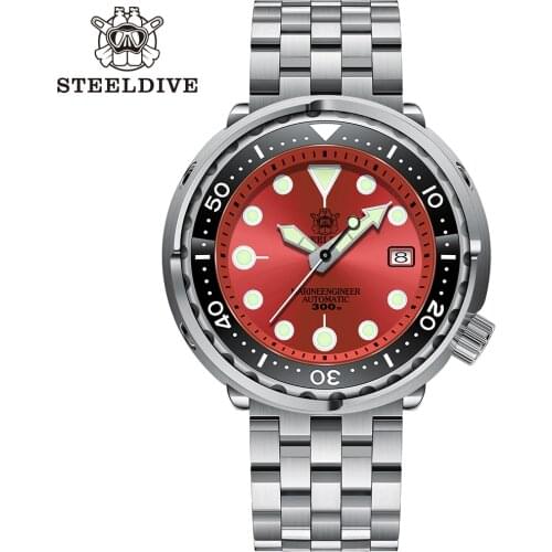 STEELDIVE 1975 Tuna Dive Watch Automatic NH35 Diver Watch 300m Skx Sapphire Crystal Watches For Men C3 Luminous Steel Dive Watch