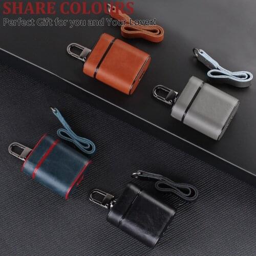 Leather Plastic Skin Portable Protective Cover Metal Clasp and Leather Lanyard for Apple AirPods Charging Case AirPods Shell