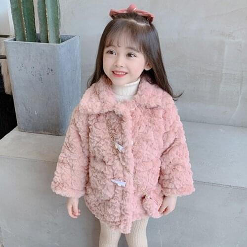 DFXD Kids Girl Faux Fur Coat New Fashion 2020 Winter Solid Color Thick Cotton Jacket Warm Snowsuit For 2-7Yrs Childrens Outwear