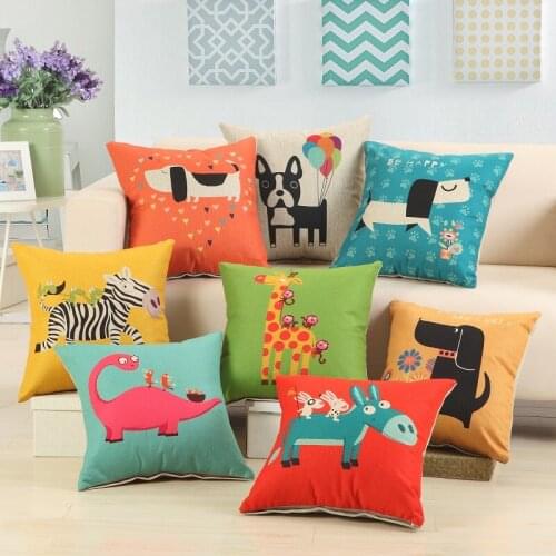 Home Decor Cartoon animals Pillow Case Cushion Cover Throw pillow Decorative Sofa Living Room cotton linen pillowcase 45x45