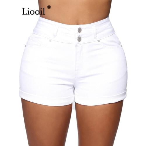 Cotton Stretchy High Waist Jean Shorts Woman Summer 2021 Casual Fashion Sweat with Pocket Zipper White Black Cuffed Denim Shorts