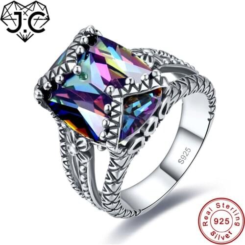 J.C Fine Jewelry Solitaire Unisex Rainbow & Morganite Topaz 925 Sterling Silver Ring Size 6 7 8 9 For Lovers Christmas Gifts