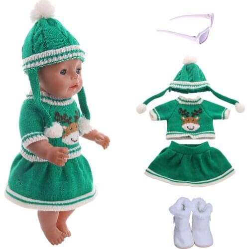 Doll Christmas Clothes 3Pcs/Set= Clothes + Shoes + Glasses For 18 Inch American&43 Cm Baby New Born Doll Girls Toy Russia