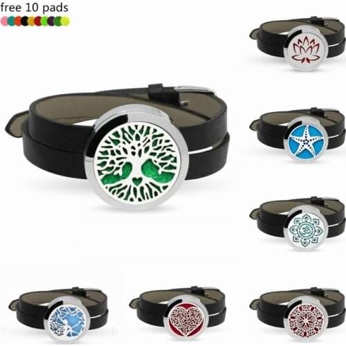 Hot sale flower Starfish Aroma Essential Oil diffuser perfume Charm Bracelet Women Man PU leather Bracelet