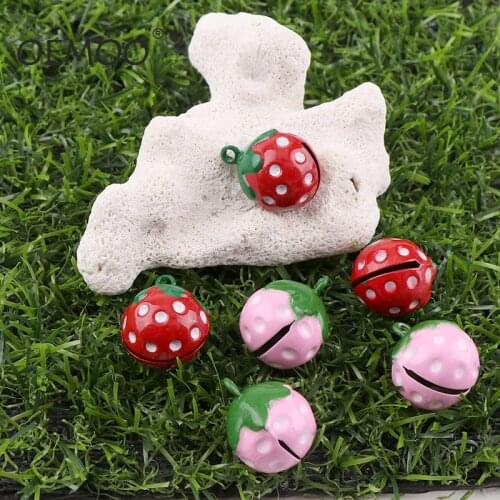 Cute Mini 2pc School Bell Strawberry Shape 21mm Copper Jingle Bells For Charm Bells Necklace Fit Festival/Party/Pets Necklace