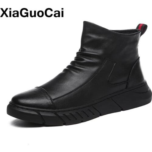 Men Shoes Autumn Winter Warm Man Ankle Boots With Fur Black High Top Male Footwear Slip-on High Quality Plush Boots Casual Shoes