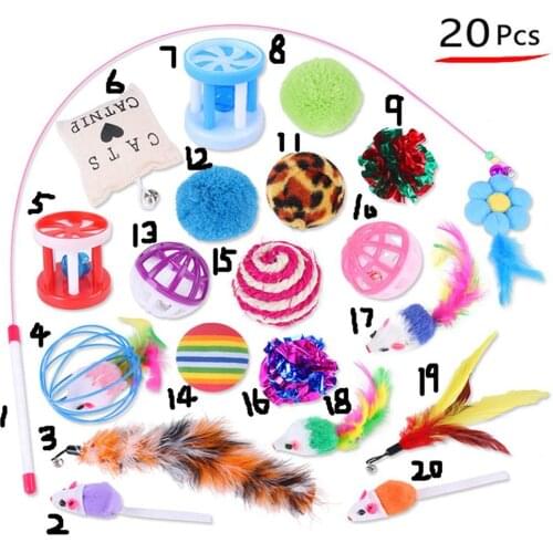 Kitten Toys Variety Pack-Pet Cat Toy Combination Set Kitty Funny Cats Stick Sisal Mouse Bells Balls Cats Supplies 20 piece