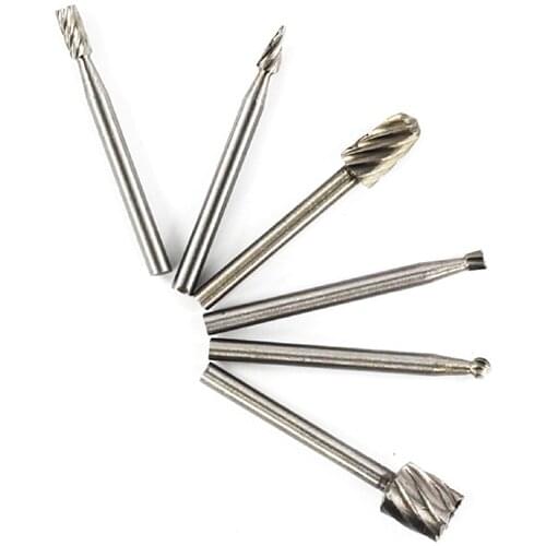 6 Pieces 1/8 HSS Routing Router Drill Bits Set Dremel Carbide Rotary Burrs Tools Wood Stone Metal Root Carving Milling Cutter