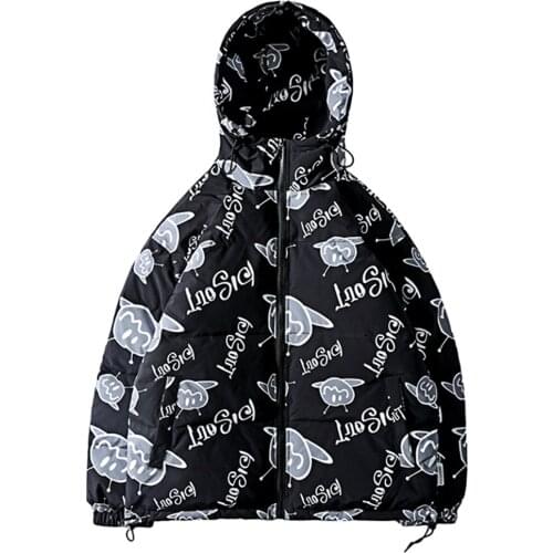New Style Fashion Cartoon Full Printing Men Hooded Cotton-Padded Clothes Student Loose Casual Garment