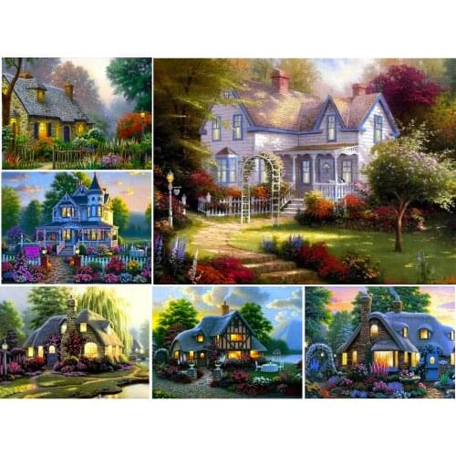 New Arrival 5D DIY Diamond Painting House Garden Landscape Kit Full Drill Embroidery Mosaic Art Picture of Rhinestones Decor