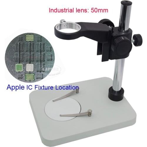 50mm Digital Industrial Microscope Lens Stand + IC Fixture Working plate For NAND Chip Cpu A8 A9 A10 Soldering Glue Removing