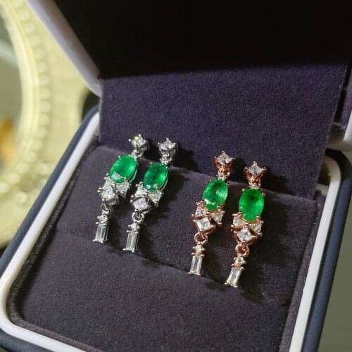 Simple and Delicate, Precious Gemstone Natural Emerald Earrings, Colombian Emeralds, Professional Natural Gem Shop, 925 Silver
