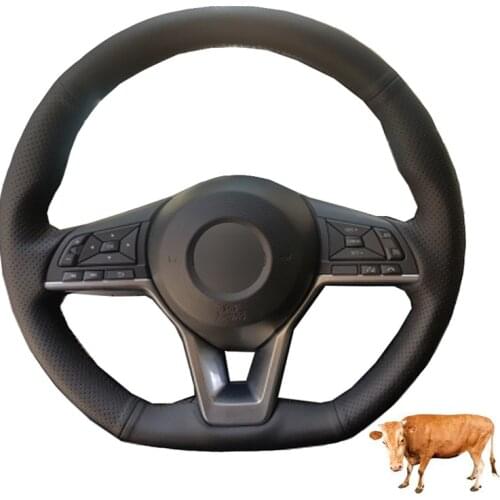 Hand Sewing Car Steering Wheel Cover Top Layer Cow Leather For Nissan Note 2016 - 2021 Braid On Steering-Wheel Wrap Protector