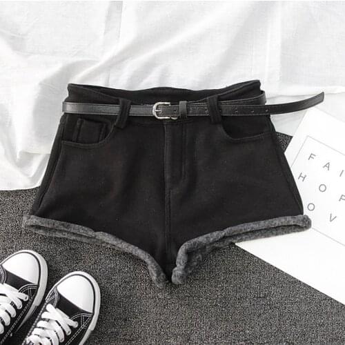 100% cotton shorts fashion super sexy high waist shorts female black college style crimping Korean velvet denim shorts F1115