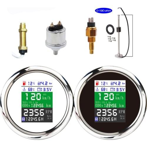 6 in 1 Tachometer Gauge GPS Speedometer Fuel Level Water Temp Oil Pressure 0~10Bar Sensor Alarm For Car Boat Motorcycle Meter
