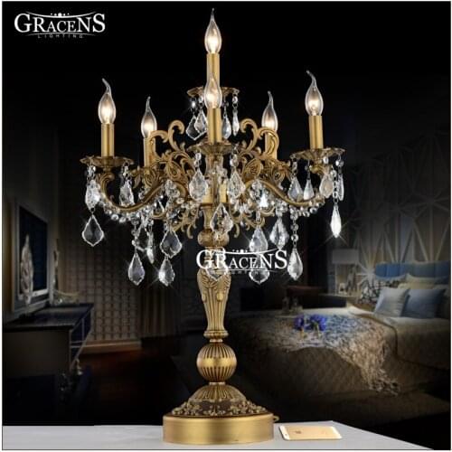 Vintage Bronze Color Table light Luxurious Clear crystal desk lamp with Wedding Candelabra for Hotel Restaurant Bedroom lighting