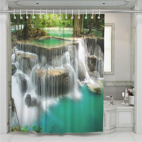 A Waterfall 3D Shower Curtain Bathroom Waterproof Polyester Printing Curtains for Bathroom Shower Hooks