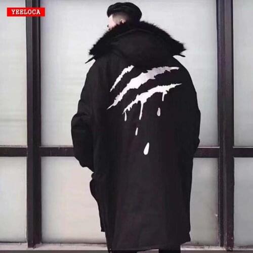 High quality 2018 winter blood claw fur collar hooded plus cotton jacket for men Hip Hop modis OS outerwear & coats