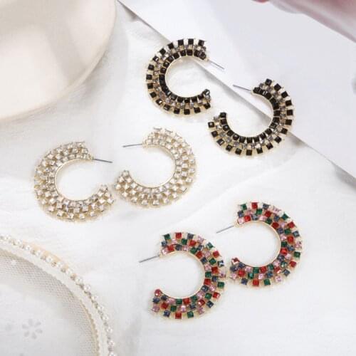 Match-Right Rhinestone Hoop Earrings for Women Unique Twisted Big Earrings Circle Earring Brinco Statement Fashion Jewelry SP999