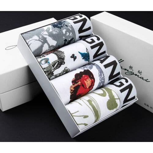 3/4pcs Boxer Mens Underwear Cotton Underpants Male Fashion Print Men Panties Sexy Comfort Shorts Underwear Boxer Shorts Cuecas