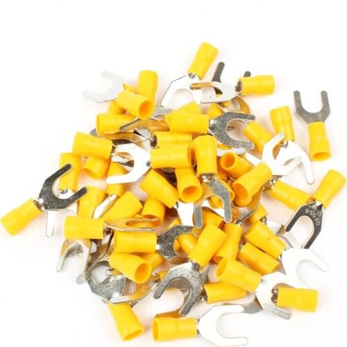 50PCS SV5.5-8 Yellow Terminal Cable Wire Connector Insulated Fork Spade Crimp Connector Terminals Electrical Wiring