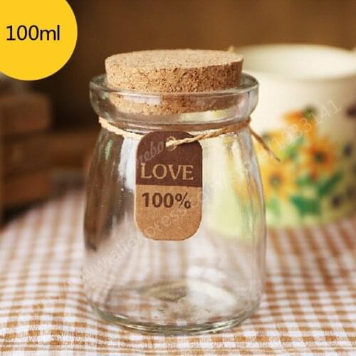500PCS 100cc DIY Levitation Bottle For Pudding Mini Glass Bottles With Corks 100ml Clear Milk Jar