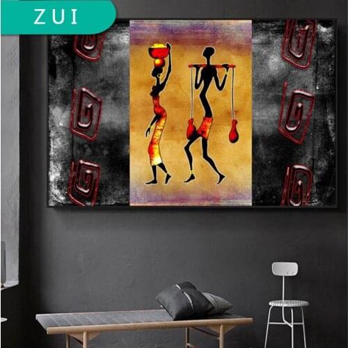 Abstract African Woman Man Work Figure Oil Painting on Canvas Posters and Prints Cuadros Art on the Wall Picture for Living Room