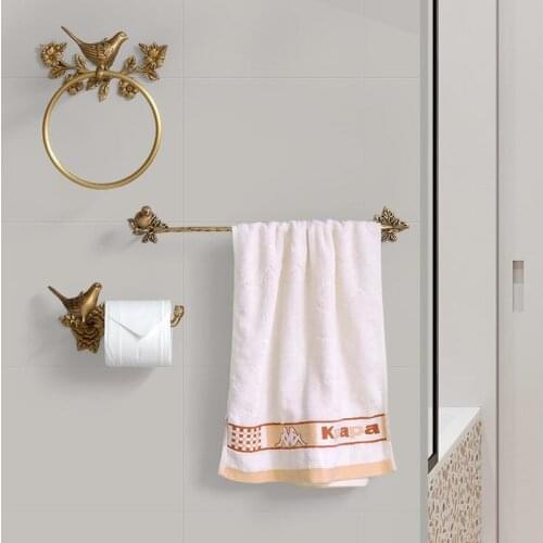 Antique Brass 3pcs Bath Towel Set Bird Towel Ring Carved Toilet Paper Holder Creative Towel Bar Bathroom Accessories WF