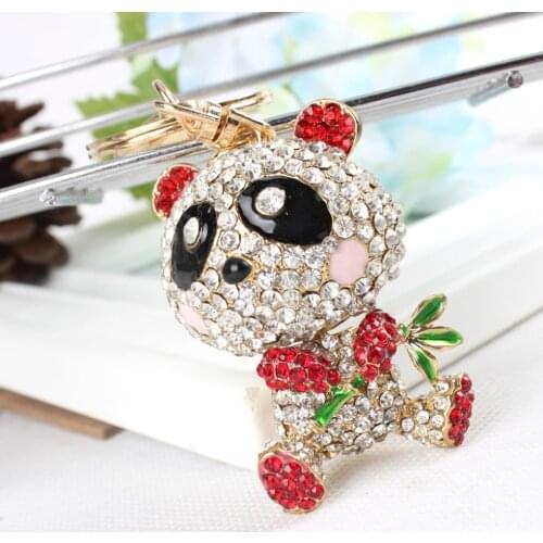 Bamboo Red Panda Keyring Cute Lovely Pendant Charm Crystal Purse Bag Car Key Chain Birthday Weddding Party Fine Gift