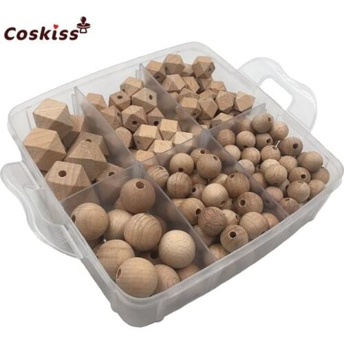 DIY Beech Series Nursing Boxed Beech Wooden Round Beads Polygonal Geometric Cube Beads For Baby Wooden Teether Necklace Teether