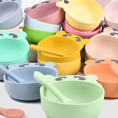Childrens Silicone Suction Cup Bowl Baby Silicone Bowl Spoon Food Supplement Bowl Dinner Plate Baby Cutlery Set