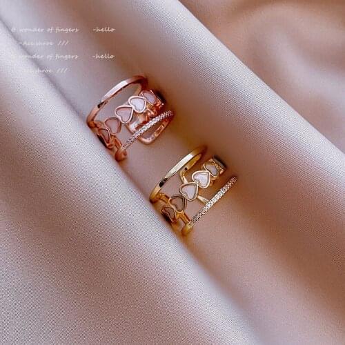 Design Three-Layer Shell Heart-Shaped Copper Alloy Open Rings For Woman Gothic Jewelry Korean Fashion Girls Finger Accessories