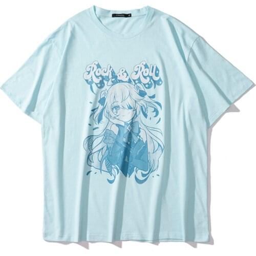 Oversized T-shirt Men Comics Girl Print Summer Short Sleeve Cotton Fashion Harajuku Japanese Streetwear College Style Tshirts