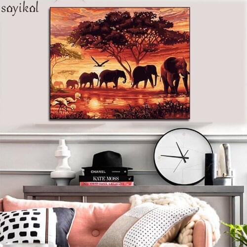 Picture By Numbers Elephant Dropshipping Canvas Painting By Numbers Animal Wedding Decoration Art DIY Paint picture Gift Drawing