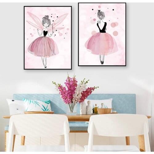 Painting Pictures for Girls Kids Room Decor Watercolor Pink Princess Posters and Prints Ballet Girl Wall Art Nordic Style