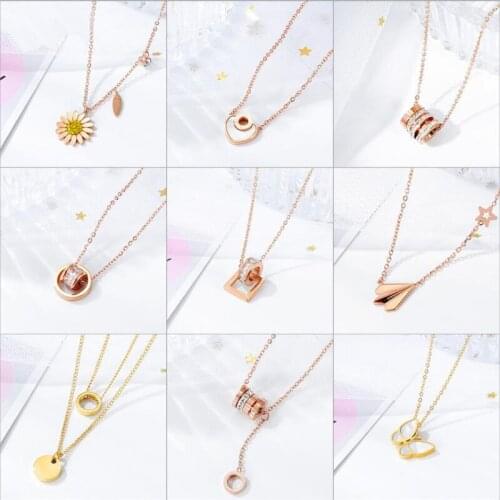 KKCHIC INS Fashion Slender Waist Titanium Steel Chain Temperamental Roman Digital Necklace Woman Jewelry Daisy Clavicular Chain