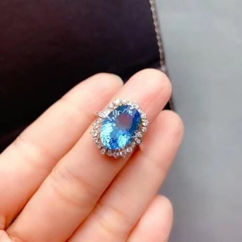 Classic Big Gemstone Ring for Party 10mm*14mm Natural Topaz Ring 925 Silver Topaz Jewelry Gift for Woman