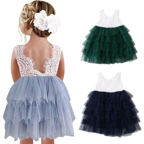 UK Baby Girl Flower Lace Dress Princess Ball Gown Wedding Birthday Party Dresses