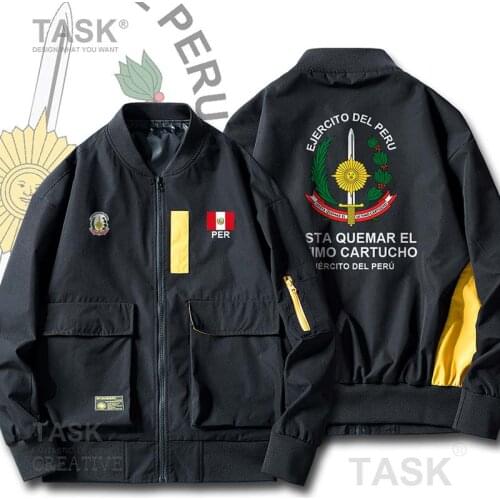 Bomber Military Biker Jacket Army Peru Peruvian PE PER Hip Hop Slim Fit Pilot Coat Mens Bomber Zipper Jacket Spring Autumn