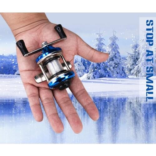 Mini Winter Ice Fishing Reel Baitcasting Double Rocker Bait Casting Fishing Reel Gold Blue Smooth Handle High Braking Strength