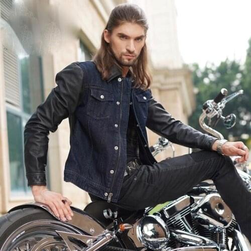 Mens Vintage Genuine Leather&Denim Motorcycle Biker Riding Protector Jacket Lightweight uglyBros