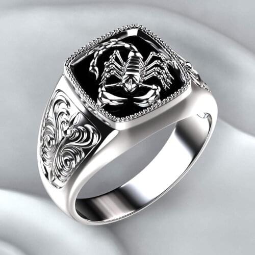 MENGYI Top-quality Gothic Style Punk Scorpion Male Retro Ring Scorpion Pattern Rings For Men Jewelry