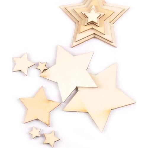 Mix Star Shape Natural Wood Slices DIY Wedding Crafts Home Accessories Embellishment Wooden Decoration Handicraft 10-80mm m1982