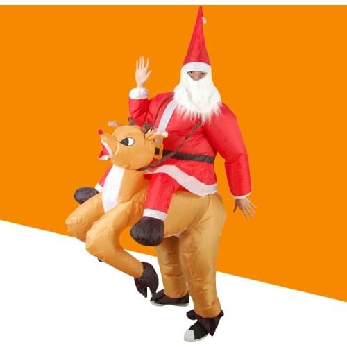 Inflatable Santa Claus Riding Reindeer Costume Adults Party Christmas Mascot Blow Up Costume Xmas Cosplay Outfit Funny 3