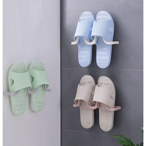 2PCS Wall Mounted Shoe Rack Slippers Hanger Adhesive Bathroom Shelf Home Shoes Holder Storage Racks Plastic Bath Organizer