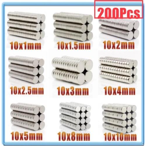 200Pcs Round Magnet 10x1 10x2 10x3 10x4 10x5 10X8 10x10 mm Neodymium Magnet Permanent NdFeB Super Strong Powerful Magnets 10X1.5